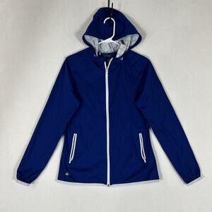 Adidas Climastorm Full Zip Hooded Rain Jacket Womens Medium Blue Mid Length Top